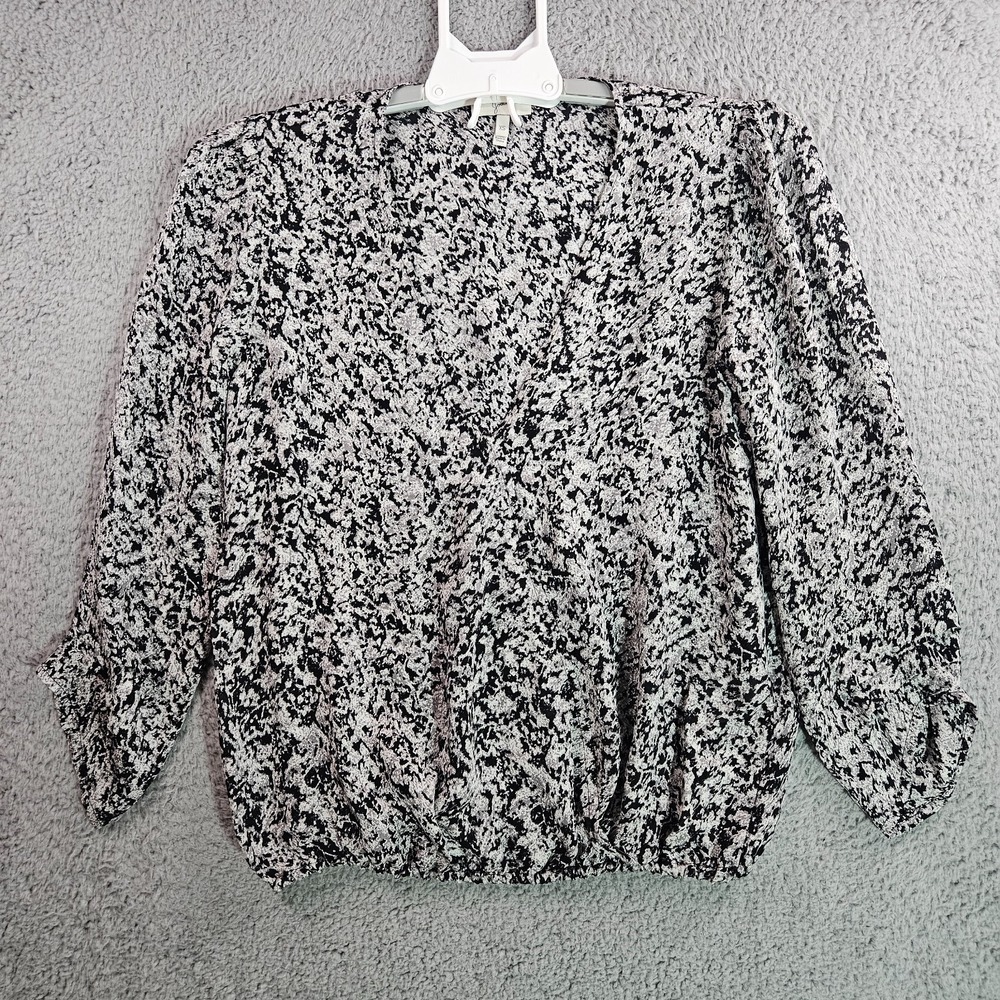 Joie Top Blouse Womens XS 100% Silk Abstract Print Black Gray White - XS